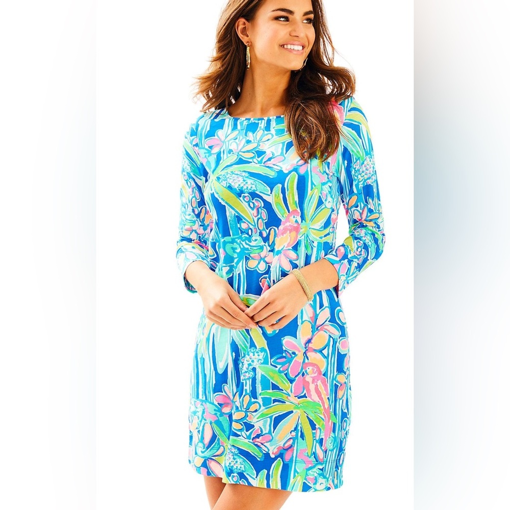 NWOT Lilly Pulitzer Marlowe Boatneck T-Shirt Jungle Hoppin" Tropical Dress, S